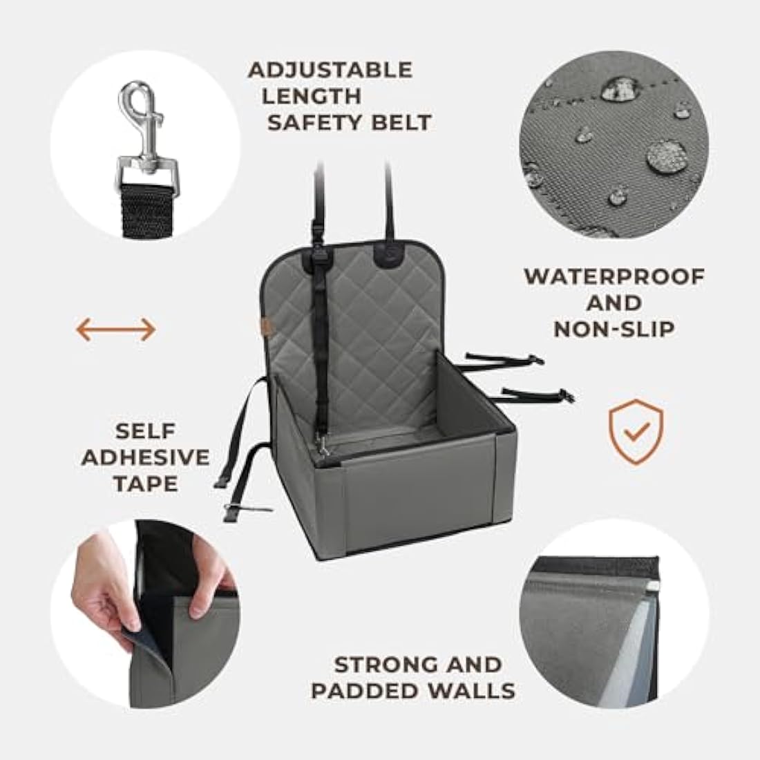 Wuglo Dog Car Seat – Waterproof Booster Seat with Reinforced Walls, Grey