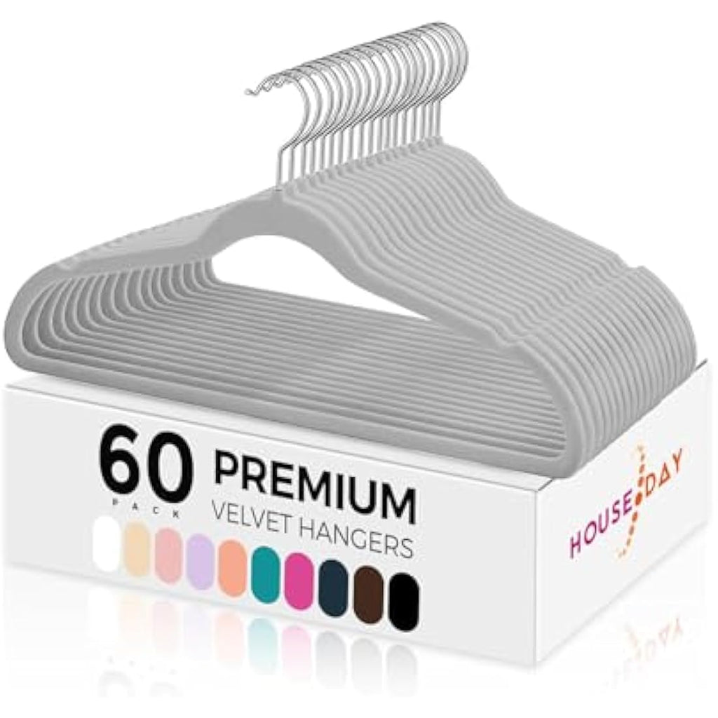 HOUSE DAY Velvet Hangers 60 Pack – Non-Slip Space Saving Suit Hangers