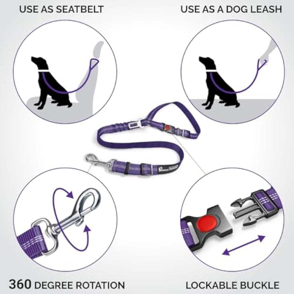 PETZANA Dog Car Seat Belt – 2-Pack Adjustable Bungee Safety Restraint