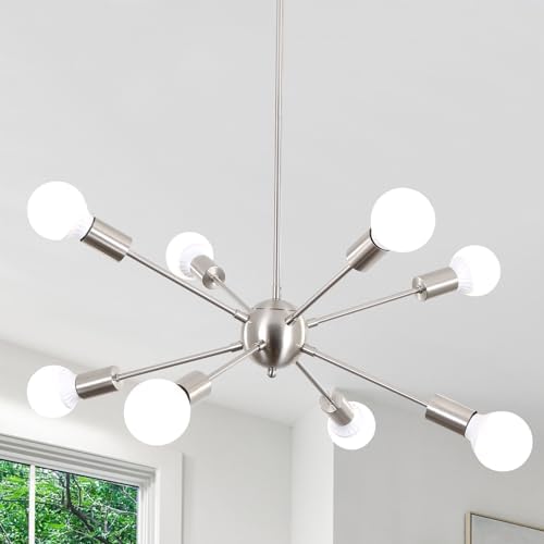 Jolof Store Sputnik Chandelier – 8-Light Brushed Nickel Modern Ceiling Light