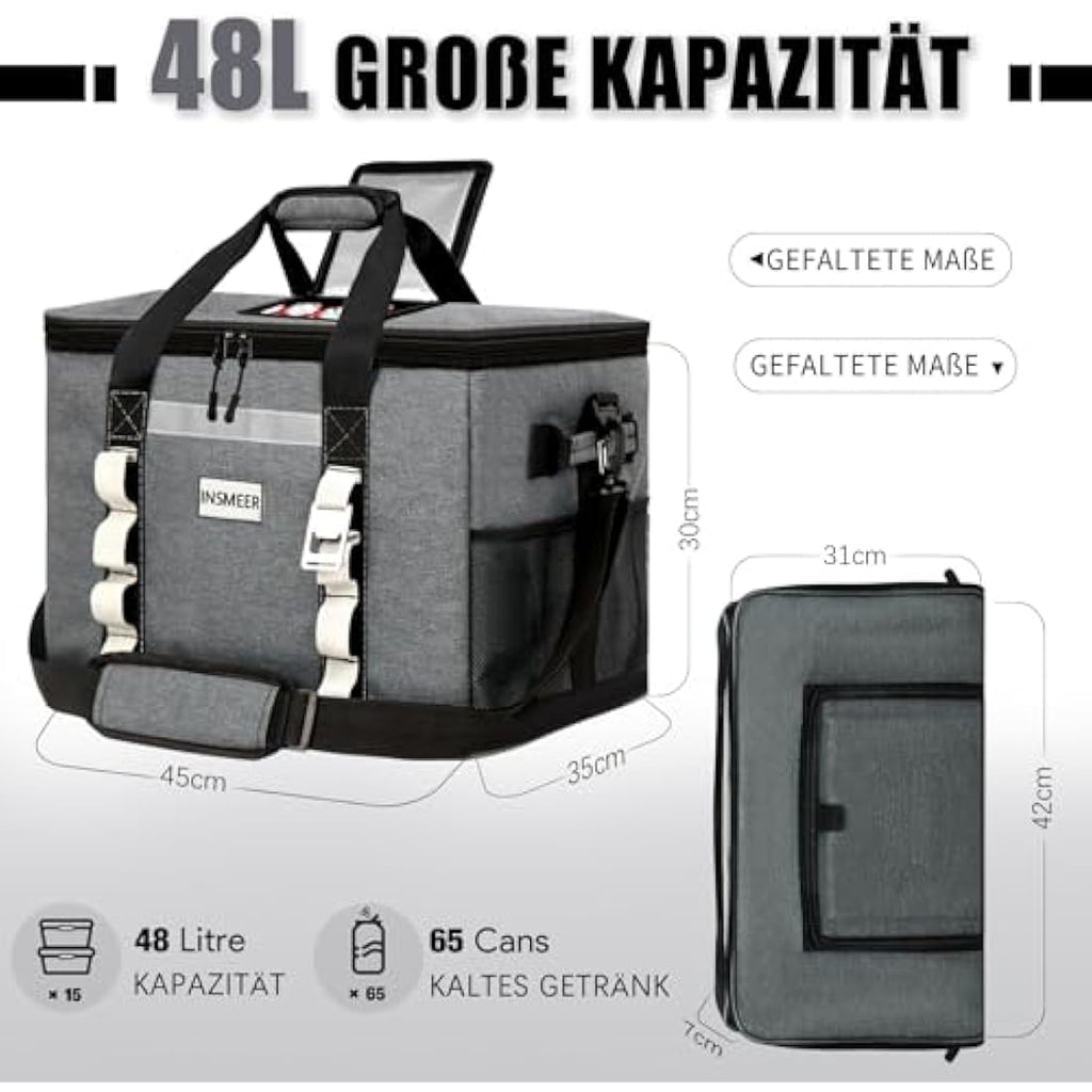 INSMEER 48L Large Insulated Cooler Bag | 65 Cans Waterproof Foldable Bag