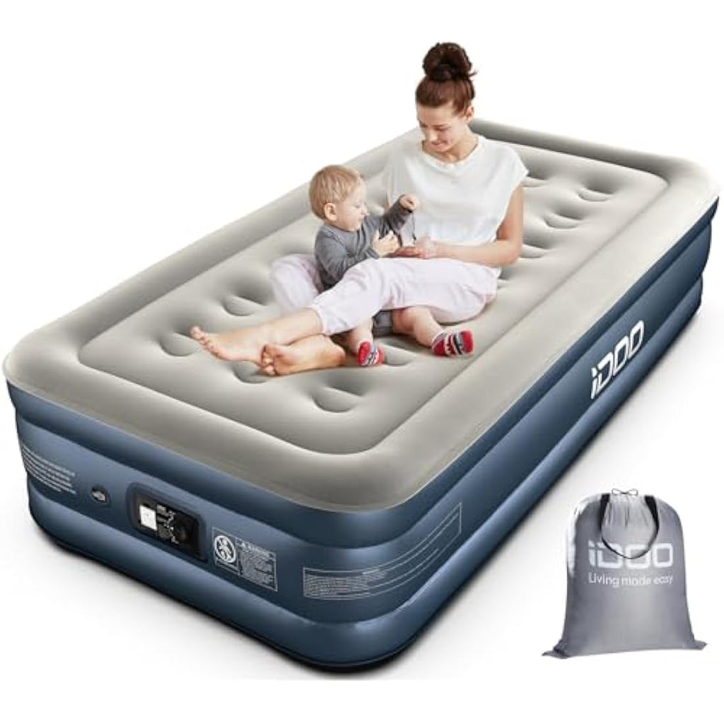 iDOO Single Air Bed | Inflatable Mattress with Built-in Pump | 188x99x38cm