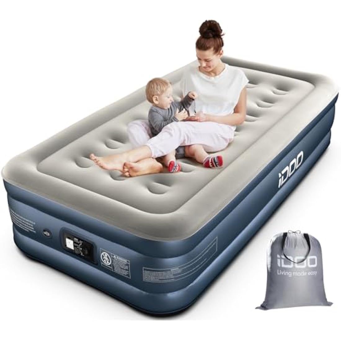 iDOO Single Air Bed | Inflatable Mattress with Built-in Pump | 188x99x38cm