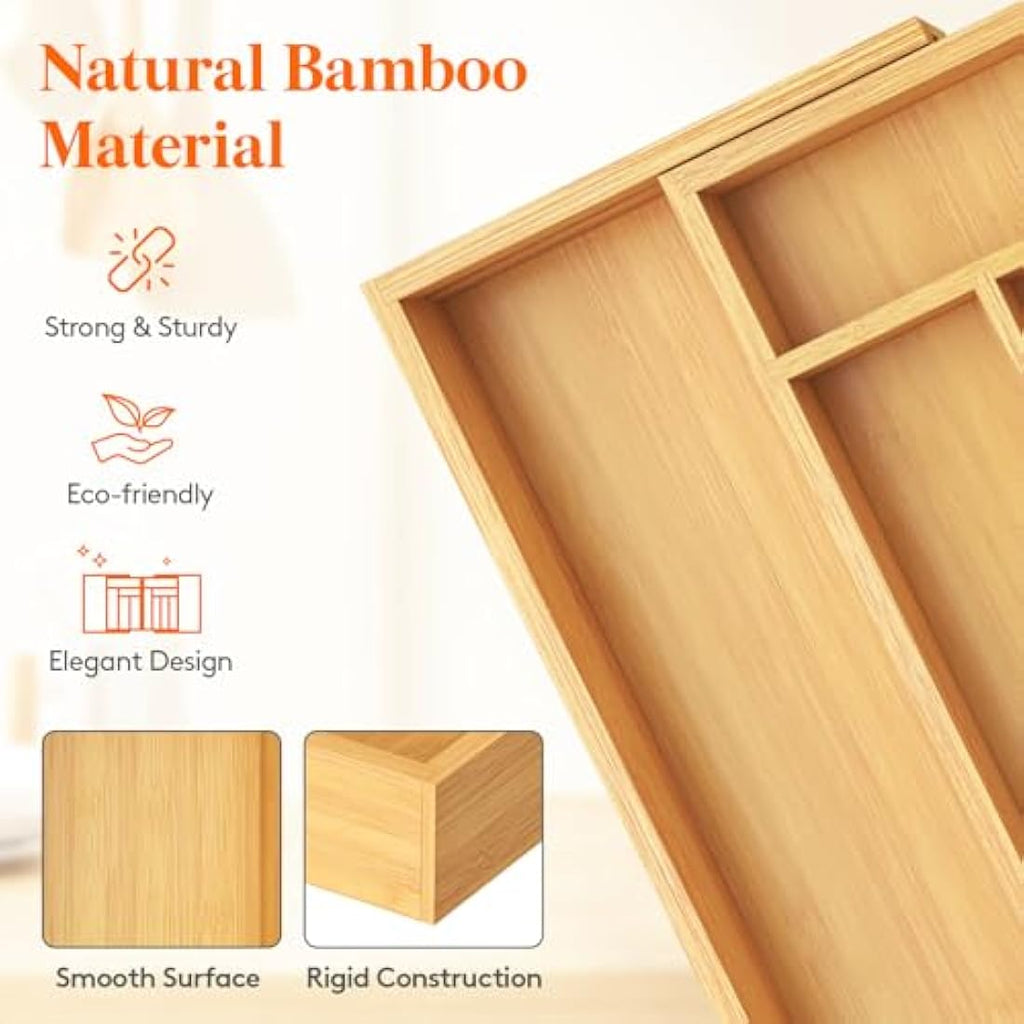 Lifewit Expandable Cutlery Drawer Organiser | Extra Large Bamboo Tray