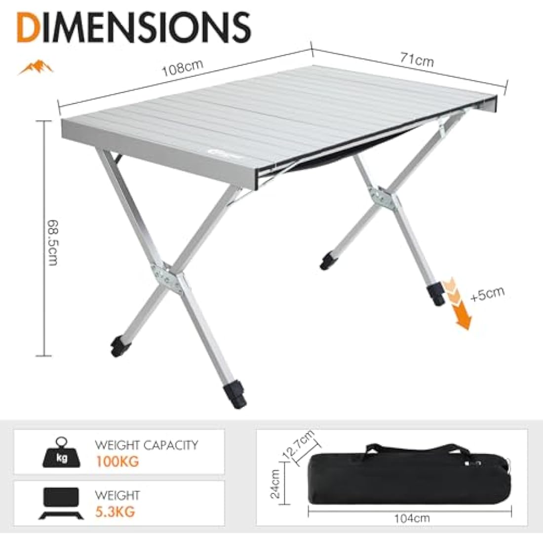 Portal Aluminum Camping Table | Large Folding Height Adjustable Desk