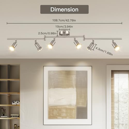 Dehobo 6-Way Ceiling Spotlight – Matte Nickel Adjustable GU10 Track Light