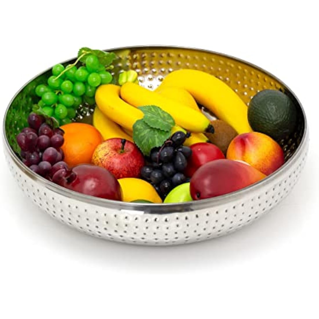 38cm Extra Large Stainless Steel Fruit Bowl | Hammered Silver