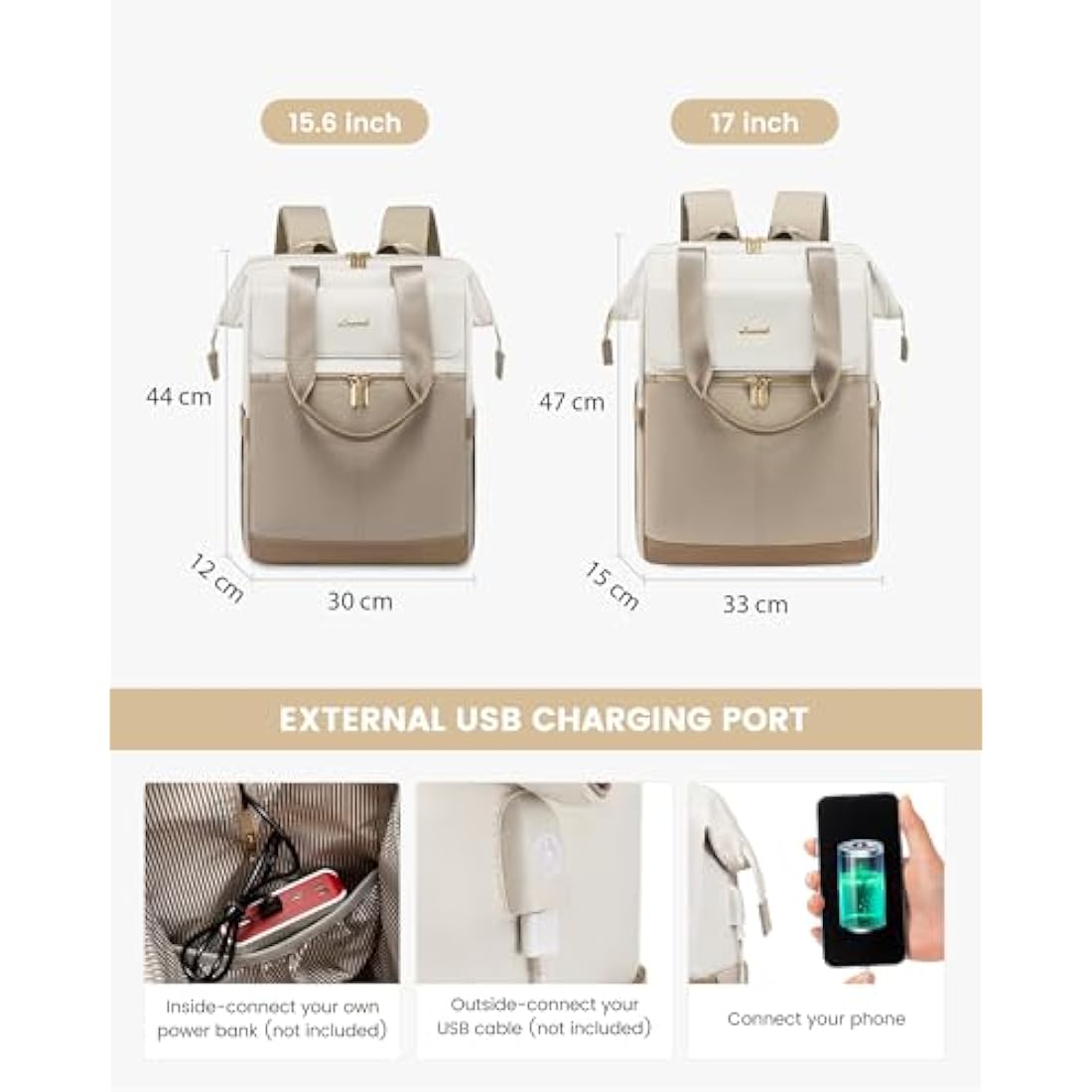 LOVEVOOK 17.3 inch Laptop Backpack – Waterproof Travel Bag, Beige-Khaki