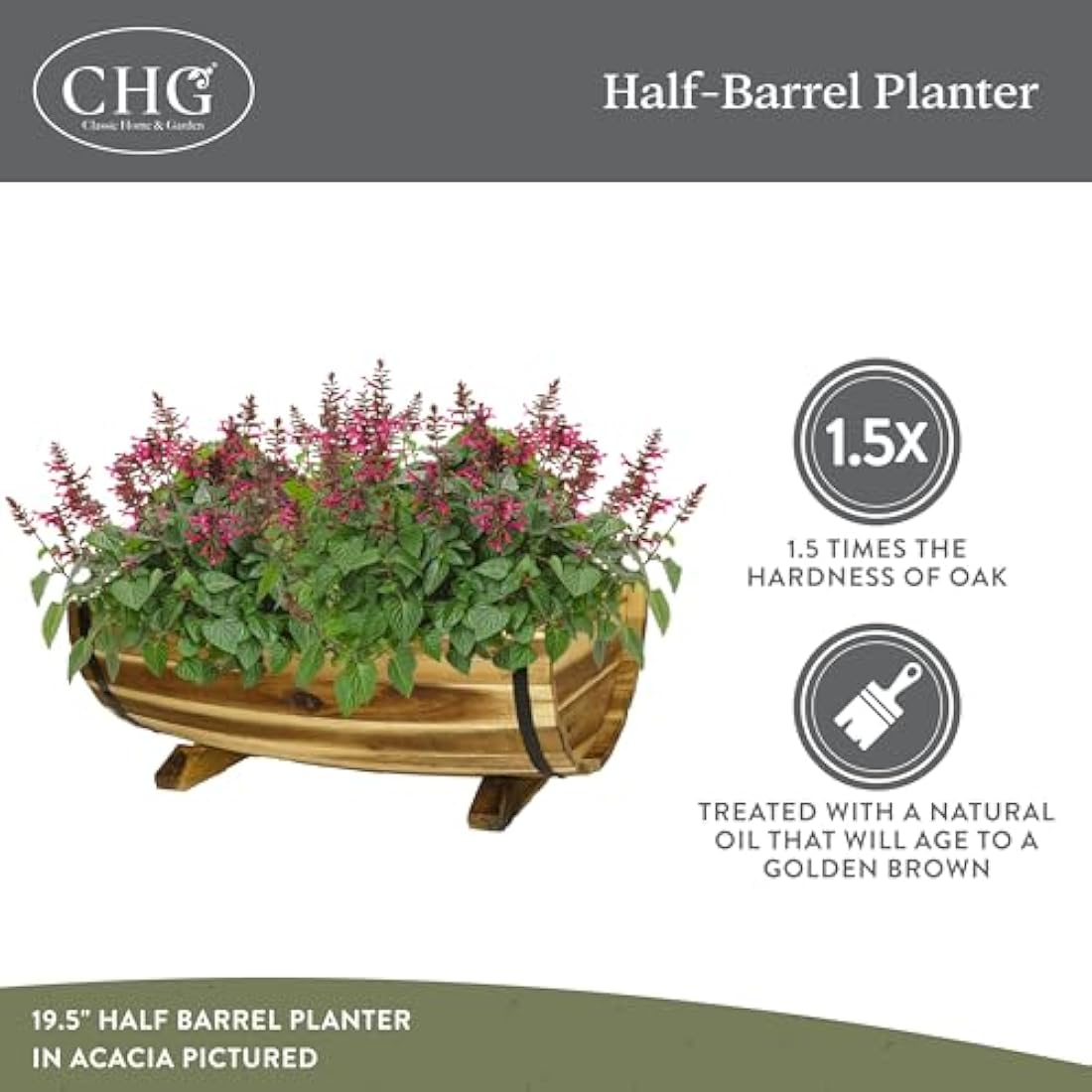 Acacia Wood Barrel Planters with Metal Bands – 2 Pack