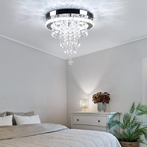 FRIXCHUR 11.8" Modern LED Crystal Chandelier – Cool White Flush Mount