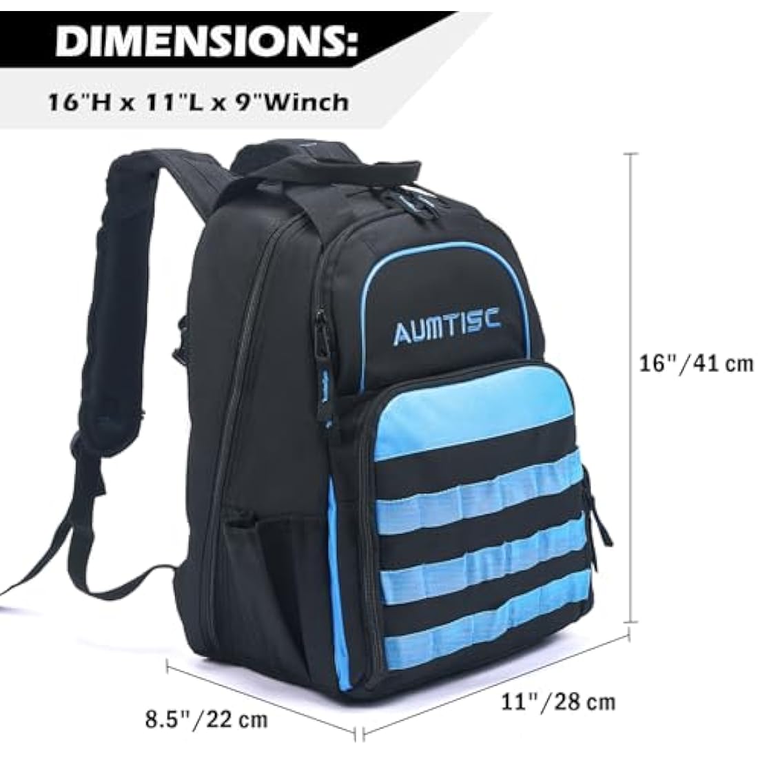 AUMTISC Electrician Tool Backpack | Heavy Duty 49-Pocket Work Bag - Blue