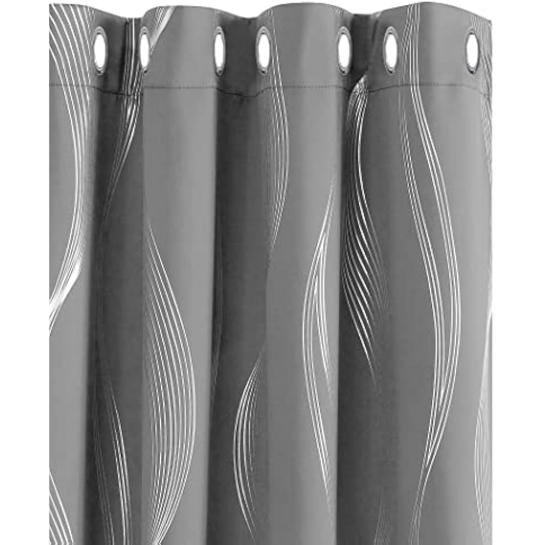 Deconovo Blackout Curtains – Silver Wave Foil Thermal Eyelet Panels, Grey
