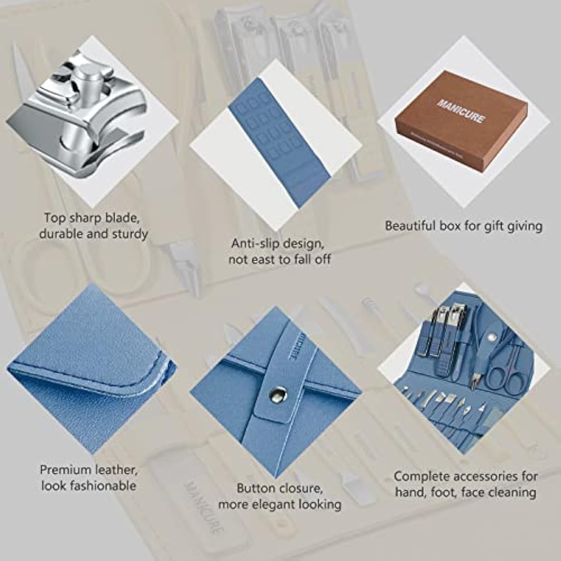 16-Piece Stainless Steel Manicure Set & Pedicure Kit - Blue