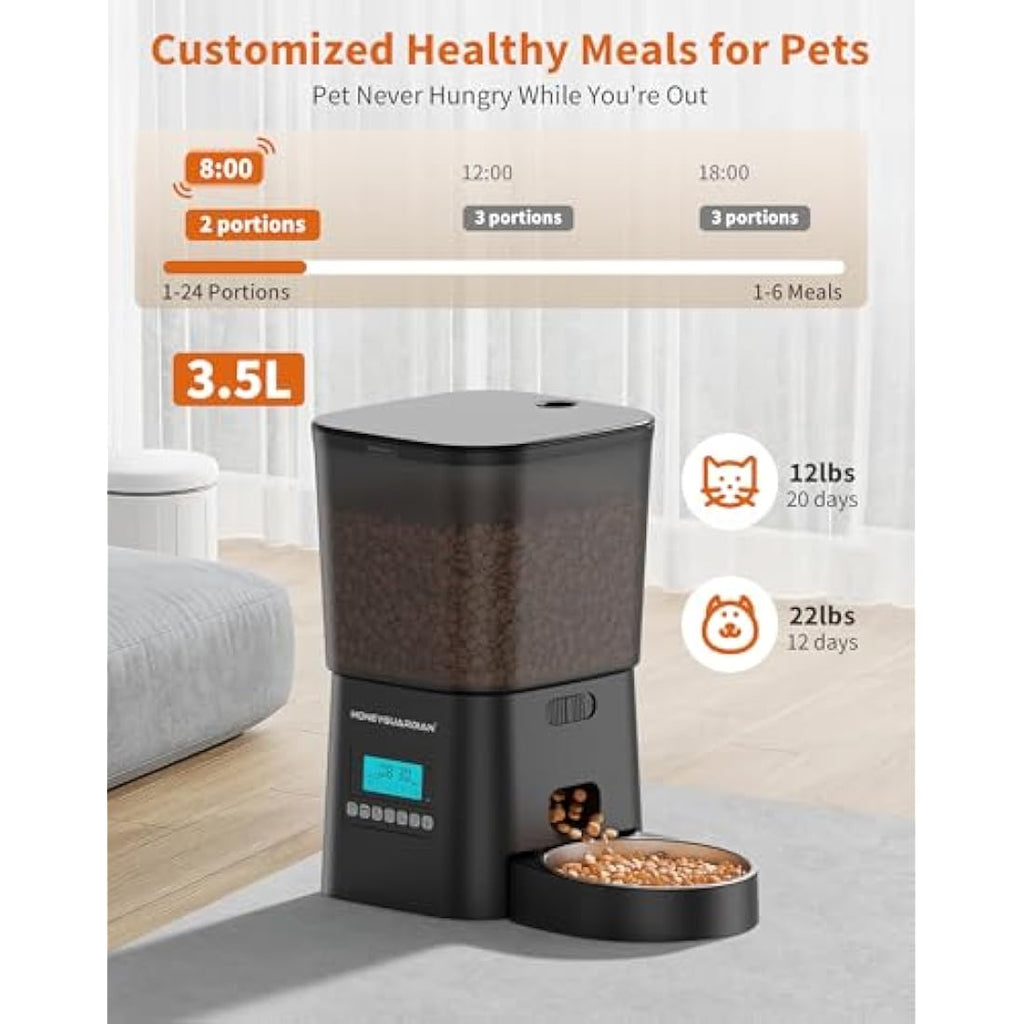 HoneyGuaridan Automatic Cat Feeder | 3.5L Timed Pet Dispenser with Slow Bowl