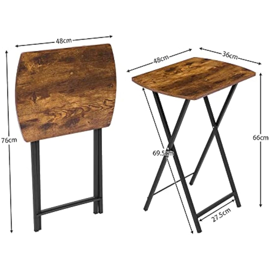 HOOBRO Folding Side Table – Industrial Metal Snack Tray for Small Spaces