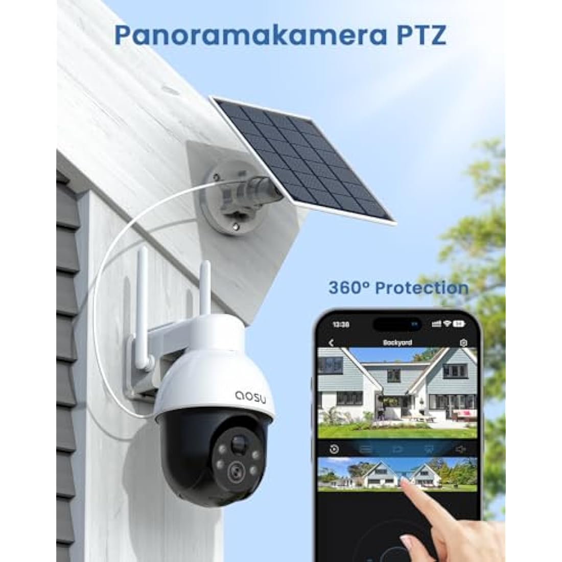 AOSU 3K Solar Security Camera – 5MP Wireless 360° PTZ Outdoor Camera