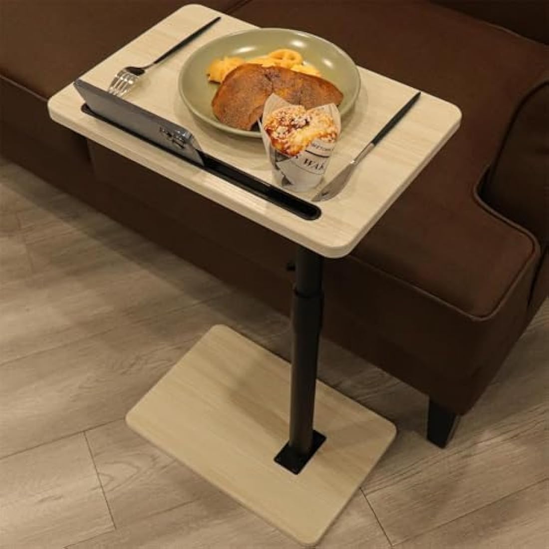 YUHFERA C-Shaped Side Table – Swivel Height Adjustable Oak White