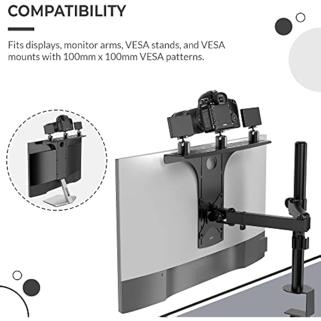 HumanCentric VESA Monitor Shelf | DSLR Camera and Webcam Mount