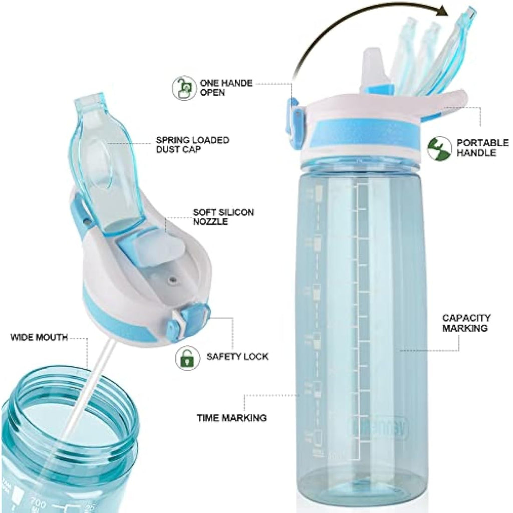 VENNERLI 800ml Tritan Sports Water Bottle with Straw and Time Marking