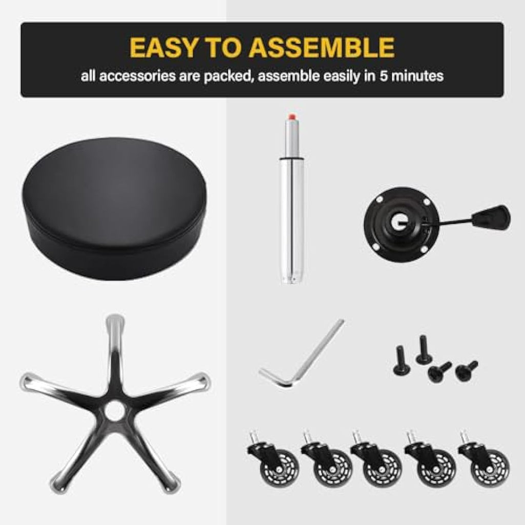 WKWKER Heavy Duty Rolling Beauty Stool | Adjustable Leather Swivel Chair