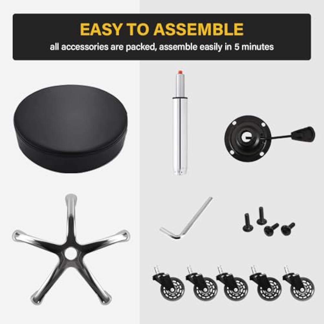 WKWKER Heavy Duty Rolling Beauty Stool | Adjustable Leather Swivel Chair