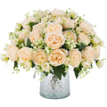JUSTOYOU Artificial Silk Peony Bouquets - 4 Bunches, 20 Heads (Champagne)