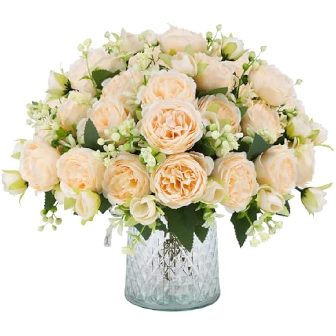 JUSTOYOU Artificial Silk Peony Bouquets - 4 Bunches, 20 Heads (Champagne)