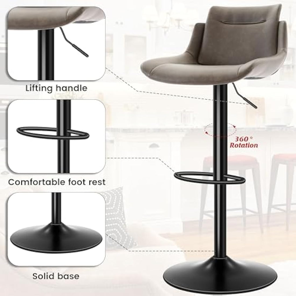 Jolof Store Bar Stools Set of 2 – Brown Swivel PU Leather Kitchen Chairs