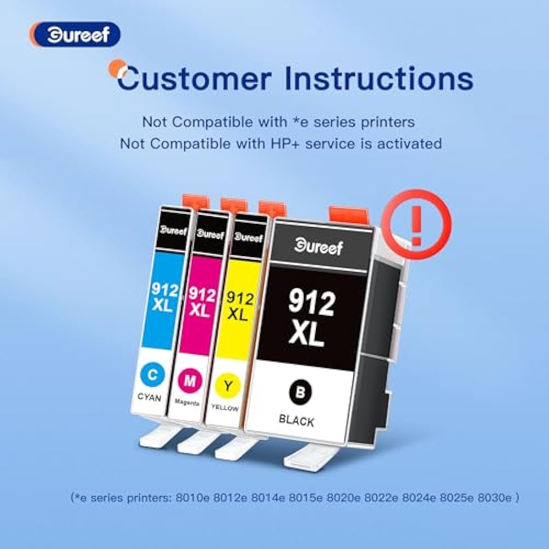 Gureef 912XL Ink Cartridges Replacement for HP OfficeJet Pro 8020 (4-Pack)