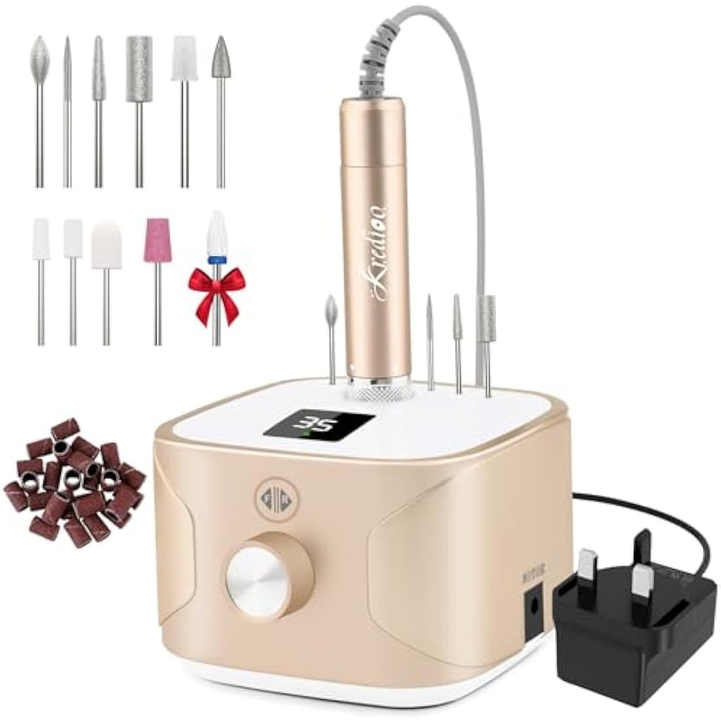 Kredioo Professional Electric Nail Drill - 35,000RPM Manicure Kit (Gold)