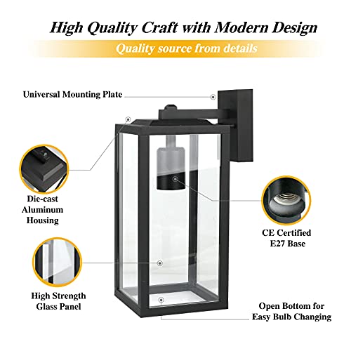 HLFVLITE Outdoor Wall Light | Modern Matte Black Aluminum Exterior Lantern