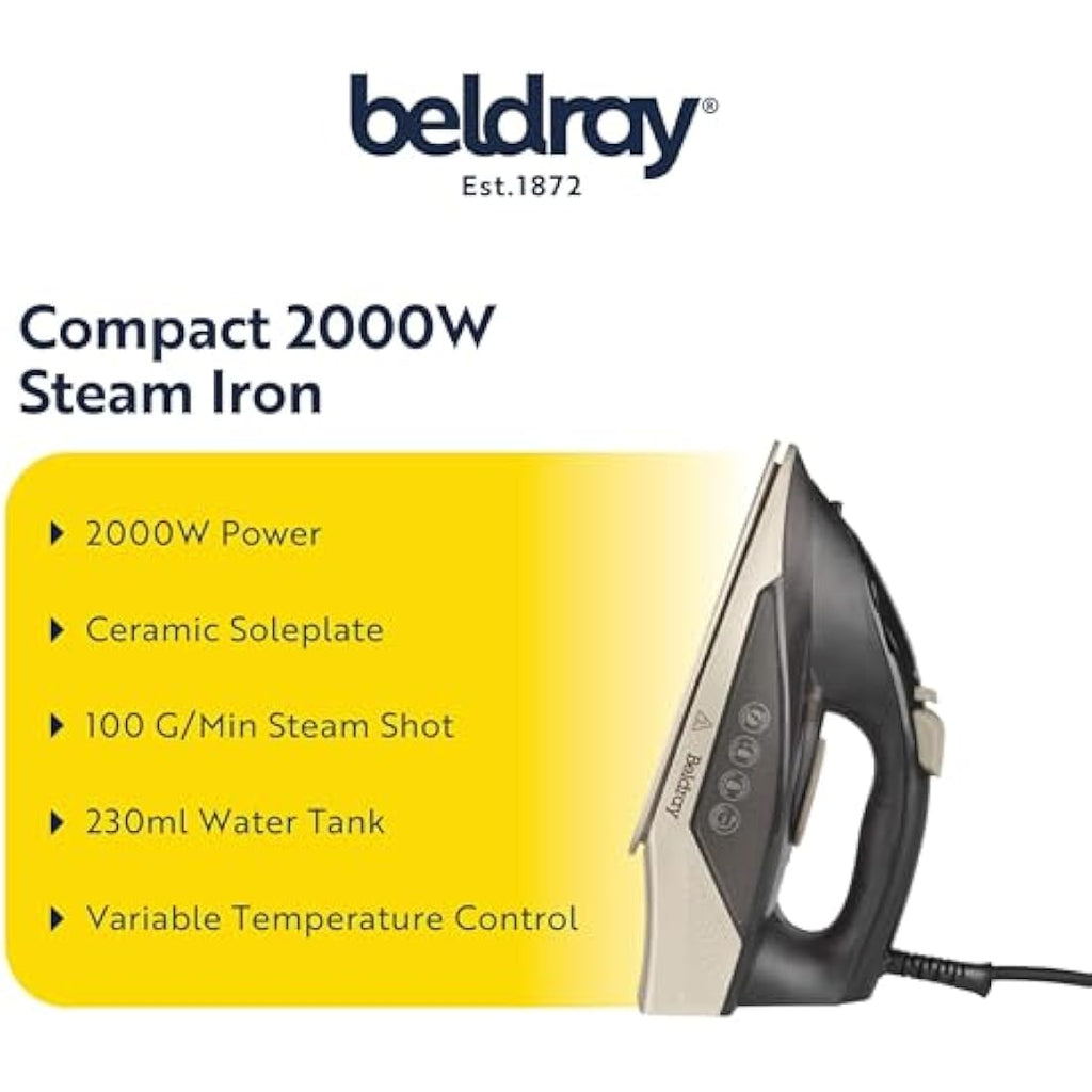 Beldray 2000W Steam Iron – Ceramic Soleplate & 230ml Water Tank