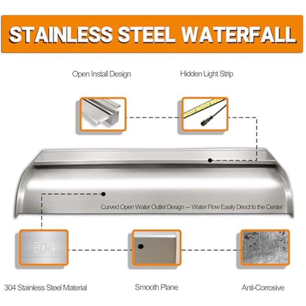LONGRUNNEW 90cm Stainless Steel Pond Waterfall Blade Pool Spillway