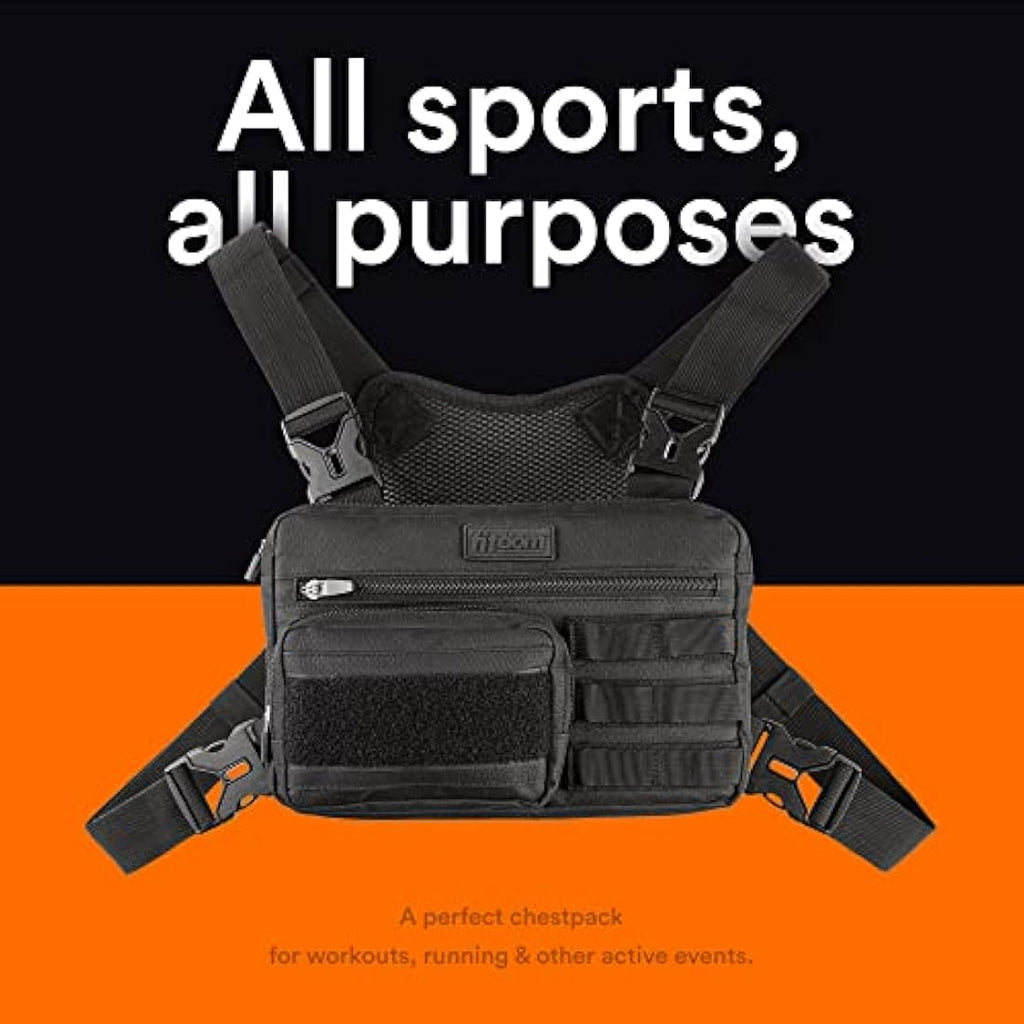 Fitdom Tactical Sports Utility Chest Pack | EDC Rig Pouch Vest - Black