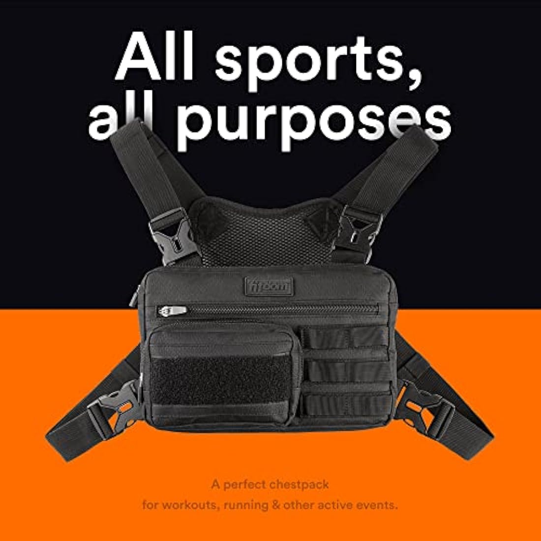 Fitdom Tactical Sports Utility Chest Pack | EDC Rig Pouch Vest - Black