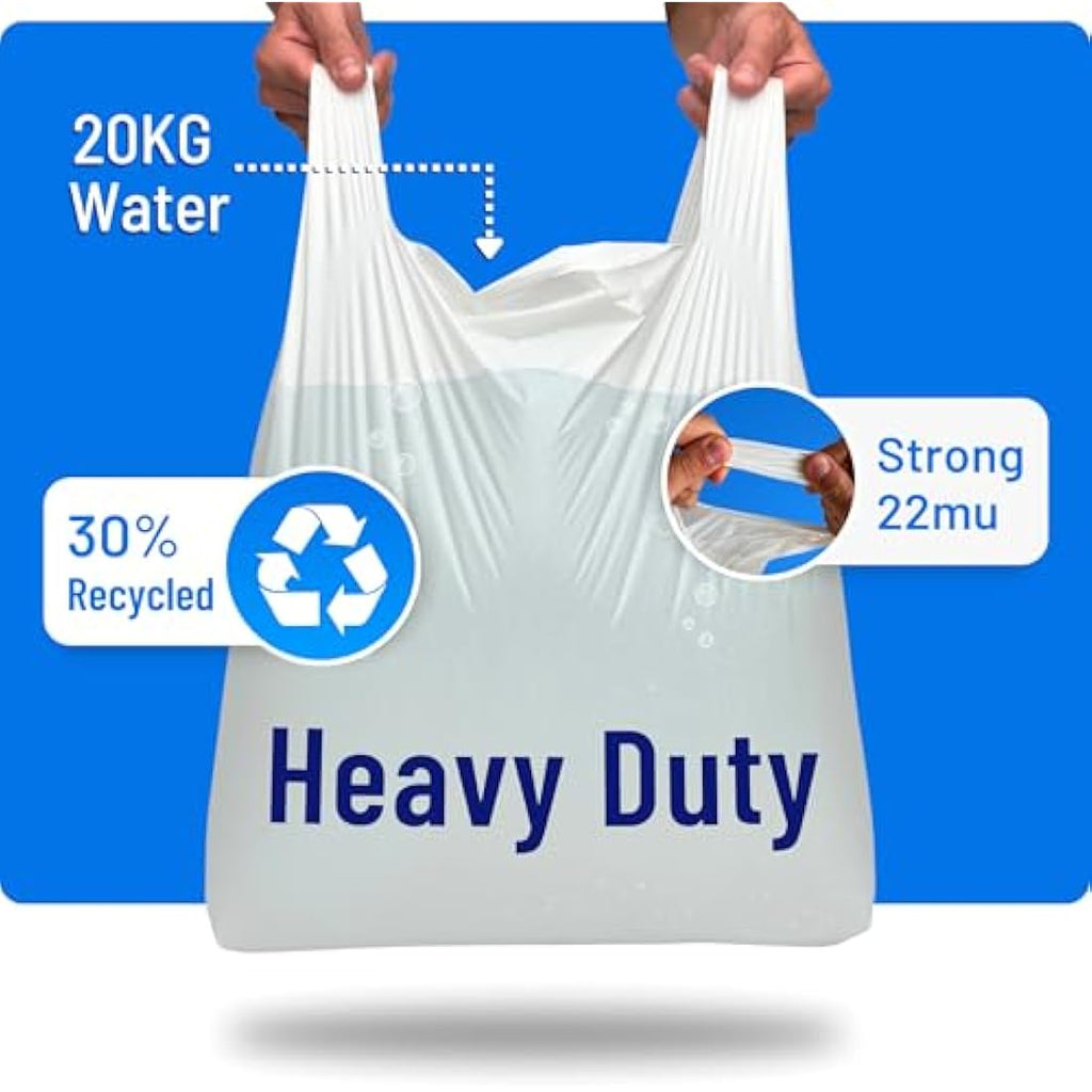 PWgoods White Plastic Carrier Bags – Heavy Duty Retail Size, 1000 Pack