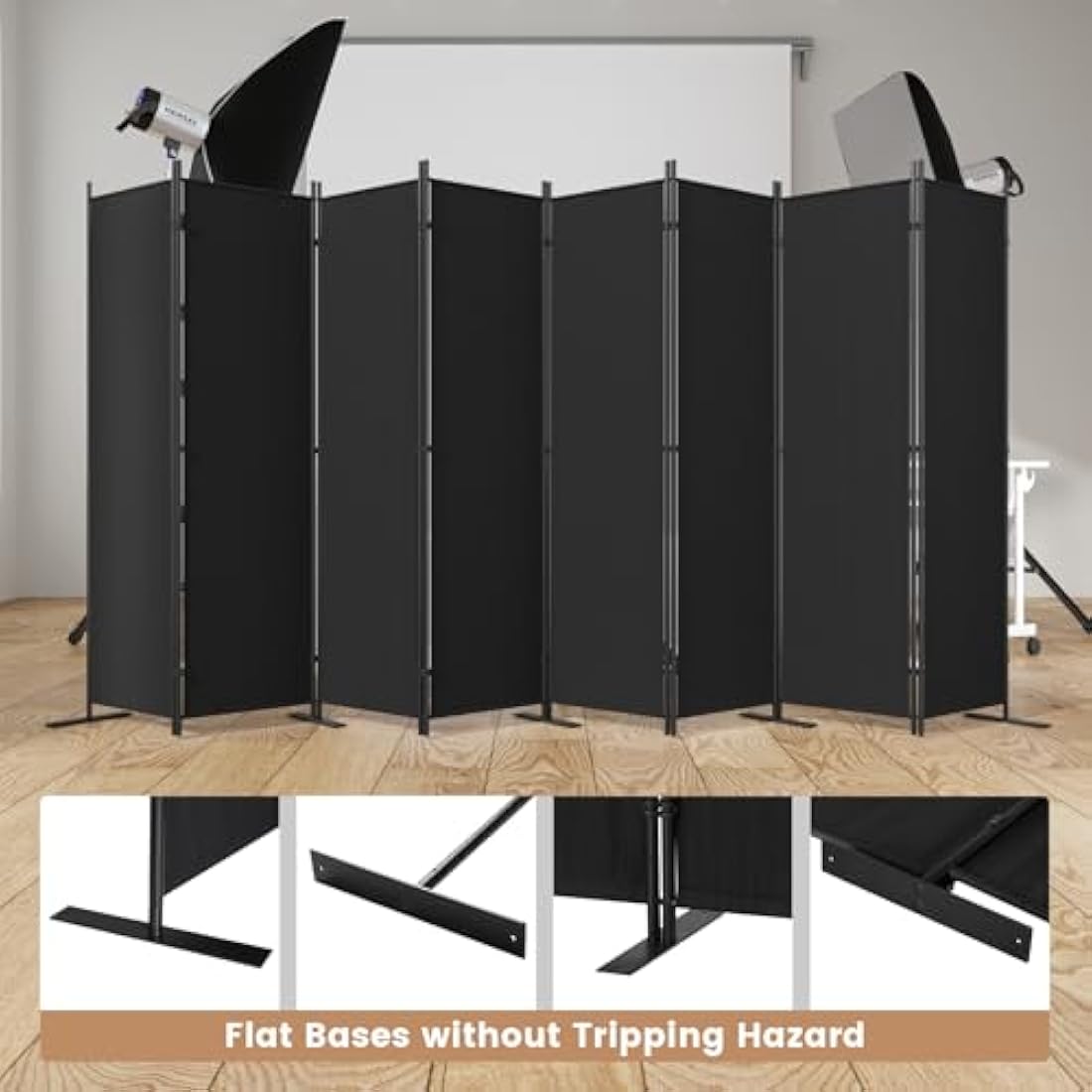 C-Hopetree 8-Panel Room Divider | 180cm Folding Privacy Screen - Black