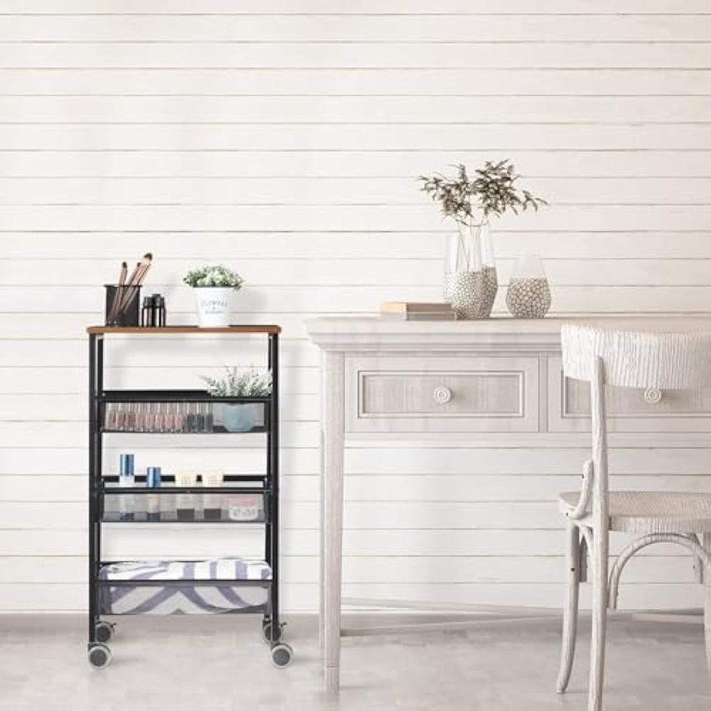LIANTRAL 4-Tier Rolling Utility Cart – Industrial Metal Mesh Trolley
