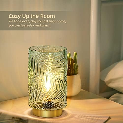 MJ PREMIER Battery Operated Glass Table Lamp with Timer – Light Green
