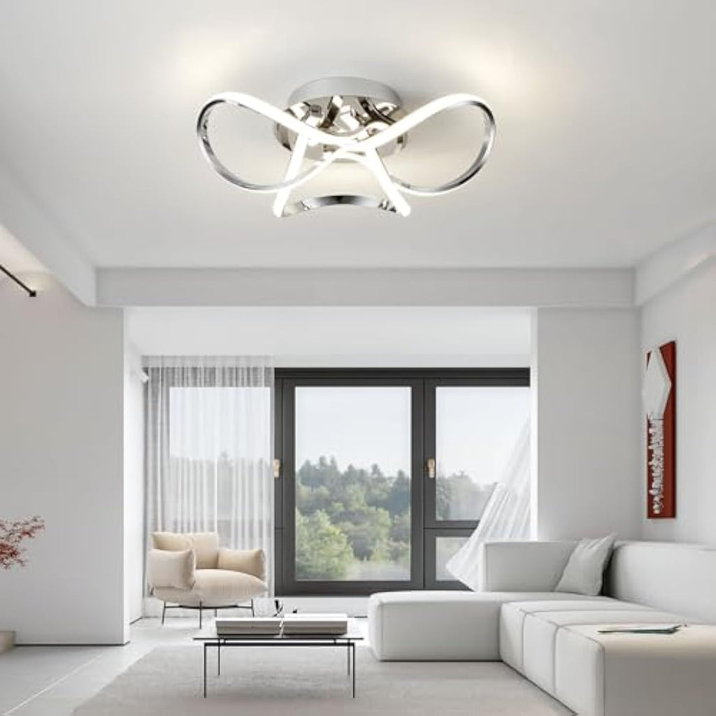 Aurolite Chrome LED Semi Flush Ceiling Light | Dimmable Modern Swirl 36W
