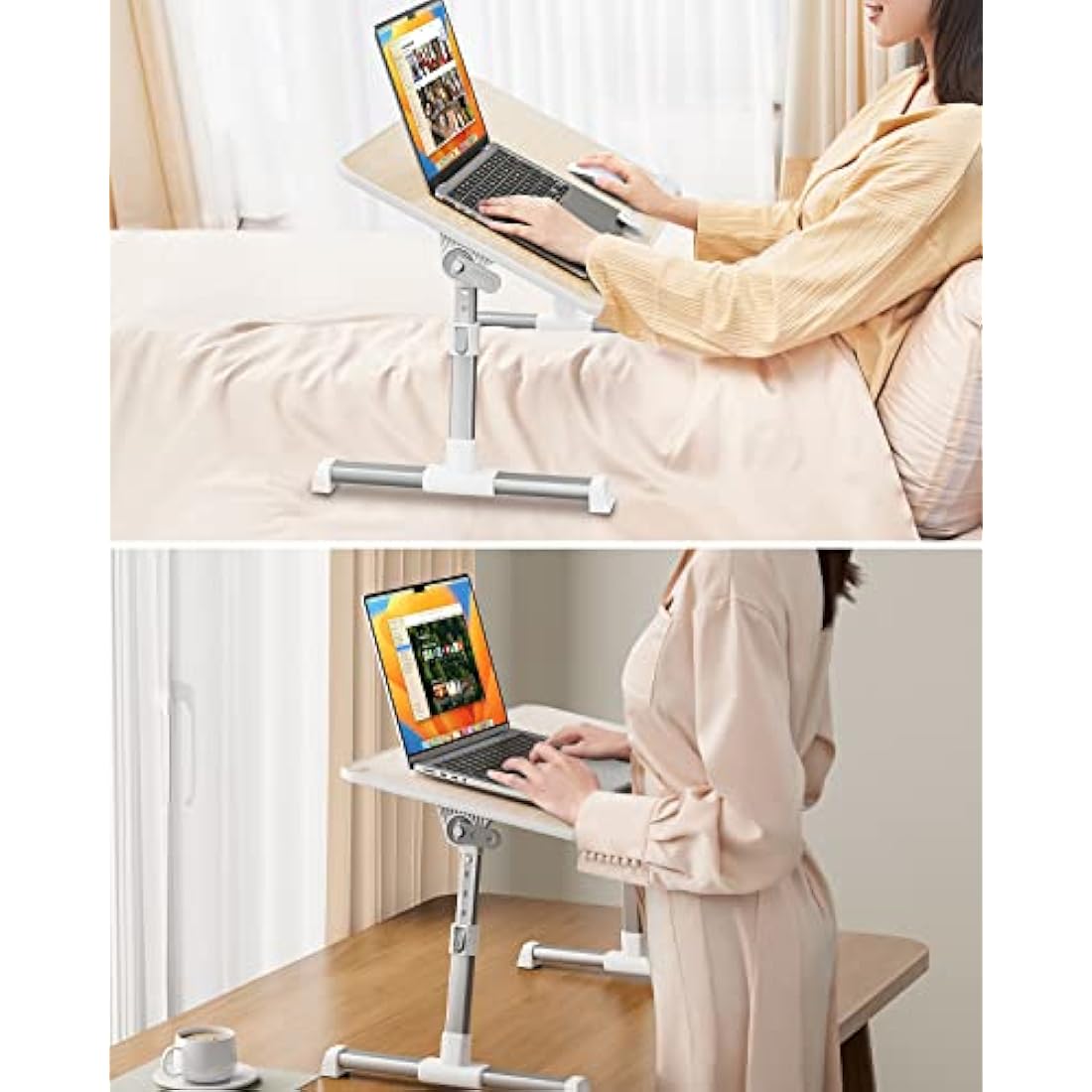 SAIJI Adjustable Laptop Bed Desk – Foldable Wood Table for 17" Laptops