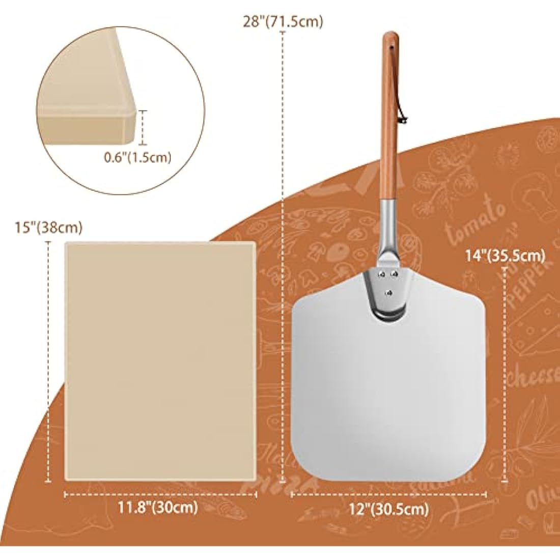 Mimiuo Cordierite Pizza Stone and Aluminum Peel Set for Oven and Grill