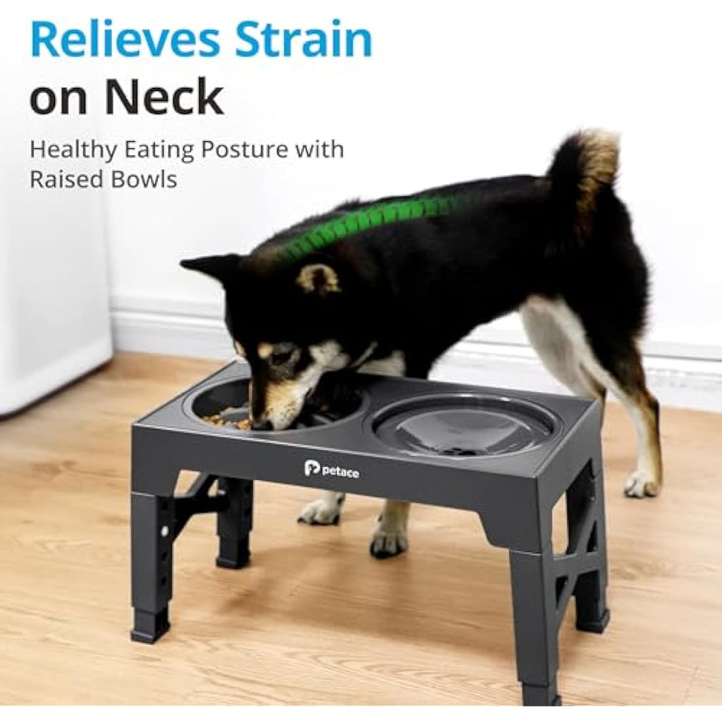 Petace Elevated Dog Bowls - 5 Heights Adjustable Stand with Slow Feeder
