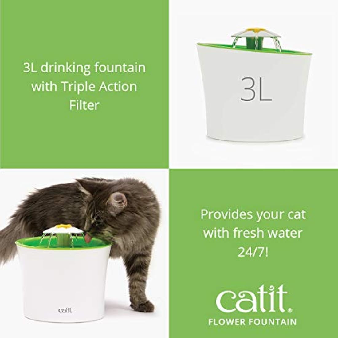 Catit Flower Fountain - 3L Cat Water Dispenser with Level Window
