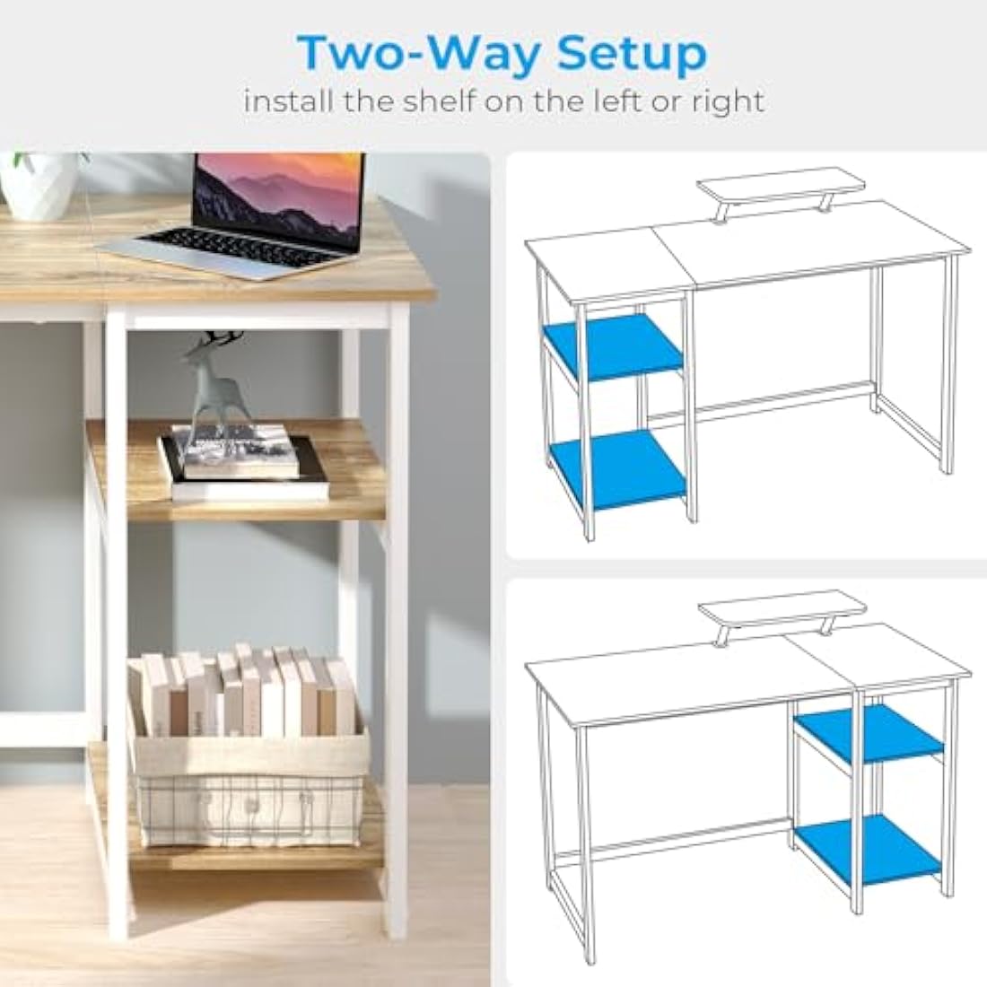 Jolof Store Computer Desk with Monitor Stand and Shelves - Oak