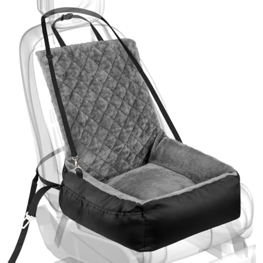 Dog Car Booster Seat – Washable Plush Pet Travel Bed, Black