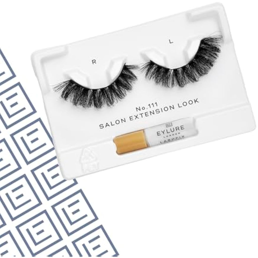 Eylure Volume & Curl No. 111 False Lashes – Black Strip Lashes with Glue