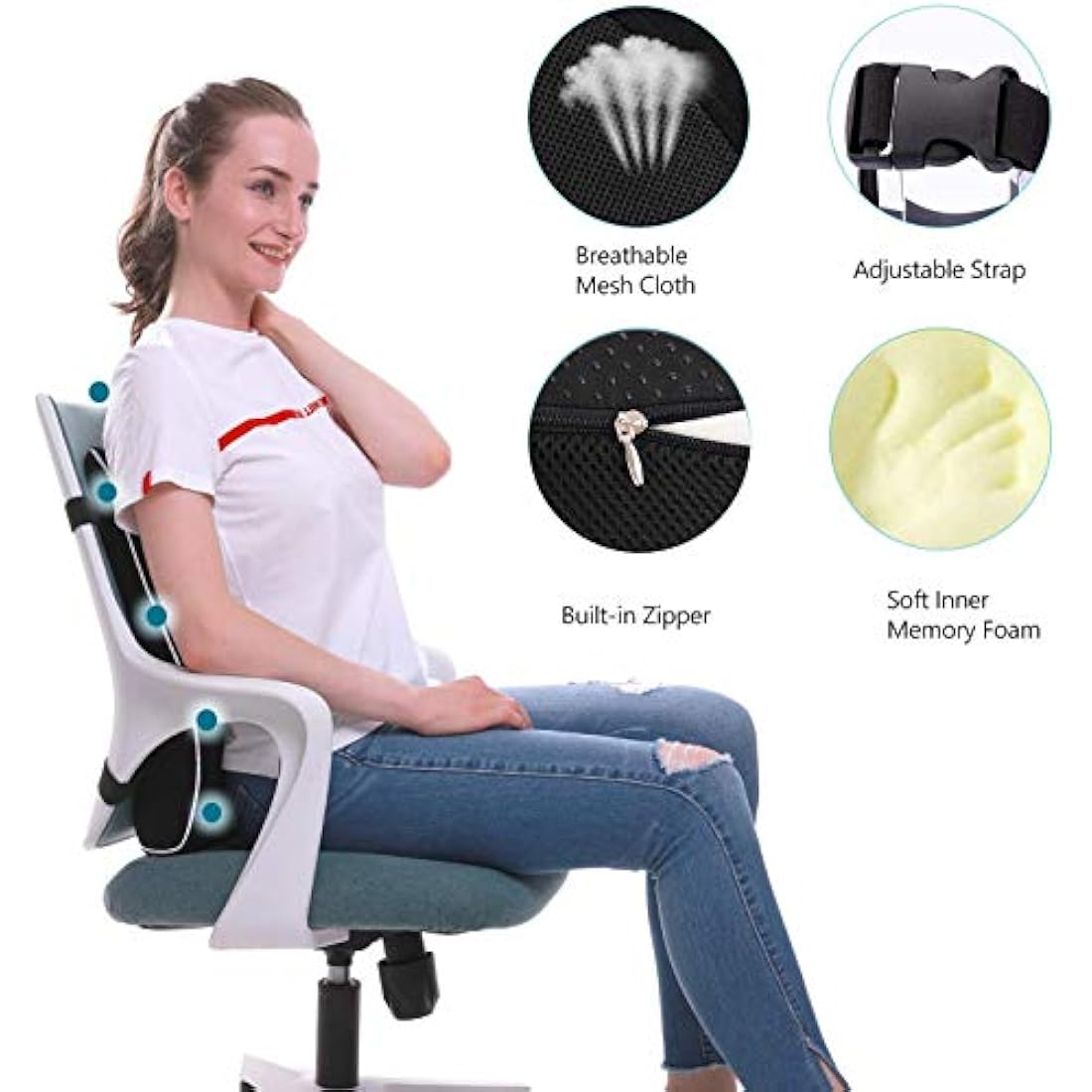 QUTOOL Memory Foam Lumbar Support Pillow | Ergonomic Back Cushion