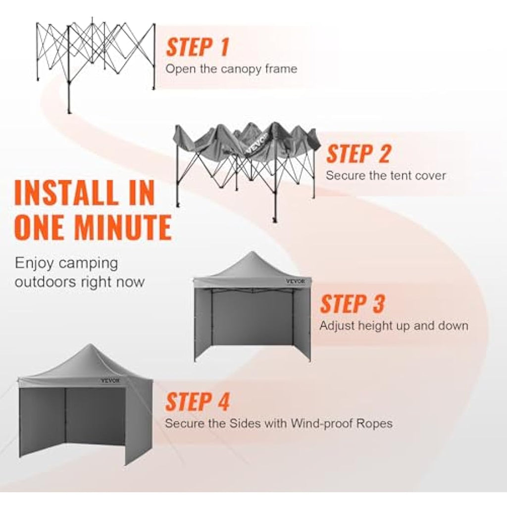 VEVOR 10x10 Pop Up Canopy Tent with Sidewalls and Wheeled Bag
