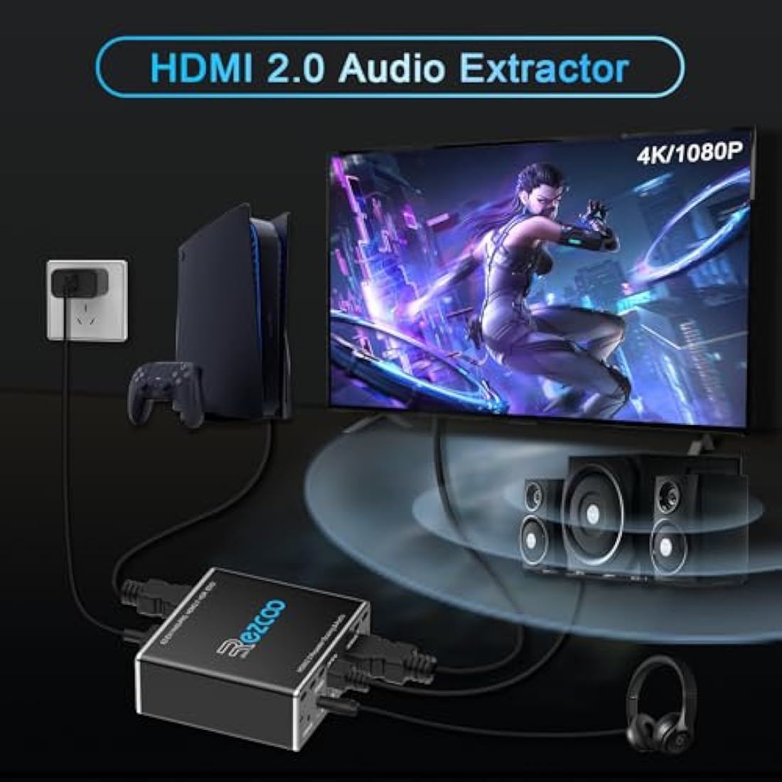 Jolof Store HDMI 2.0 Audio Extractor 4K 60Hz HDR | SPDIF & 3.5mm Output